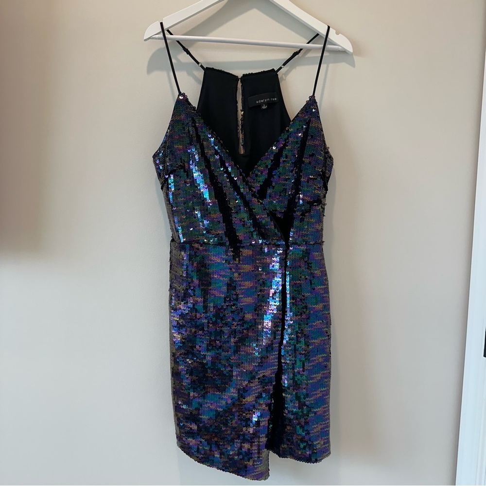 Adelyn Rae Multicolor Sequins Wrap Mini Dress New Years Eve Party Cocktail NYE
